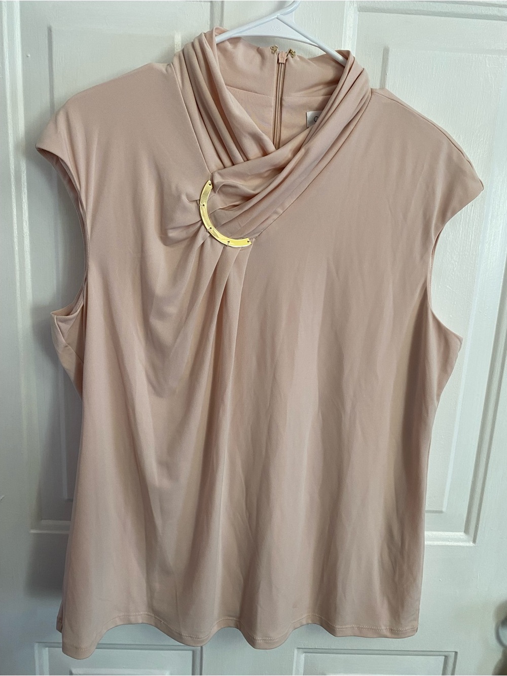 Calvin Klein Blush Sleeveless Cowl Neck Top with Gold Crescent accent XL Women